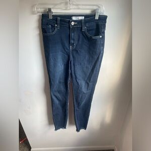 KanCan Womens Size 7/27 High Rise Super Skinny Jeans Frayed Hem Dark Wash